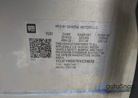2023 Chevrolet Bolt Euv Fwd Lt из США, поврежденный, VIN 1G1FY6S07P4133028
